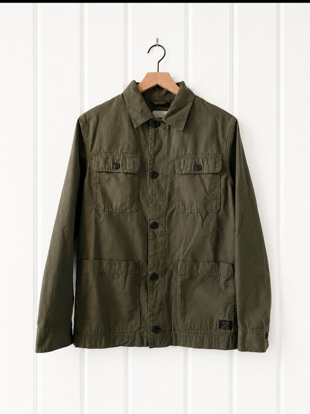 H&M Men’s Olive Green Chore Coat Utility Workwear Field Jacket 4 Pocket S
